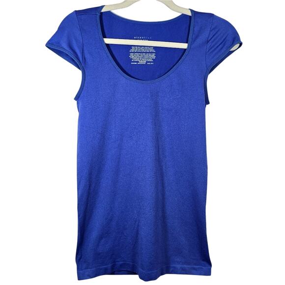 M Attention Blue Super Stretchy Form Fitting Top Size S/M Cap Sleeves Layering - Picture 1 of 7